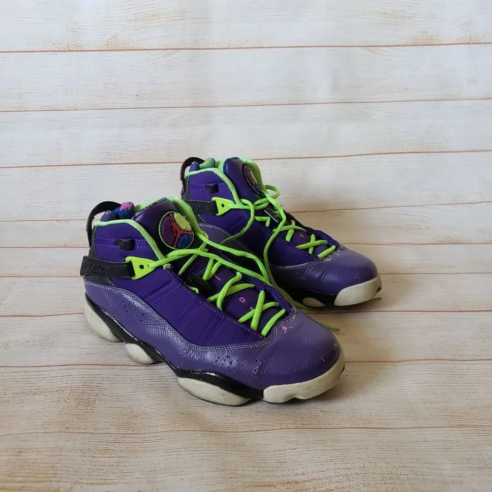 Nike Air Jordan 6 Rings Bel Air Sneakers Men's Size 9 Purple Green Lace Up